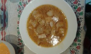 Porrusalda con bacalao