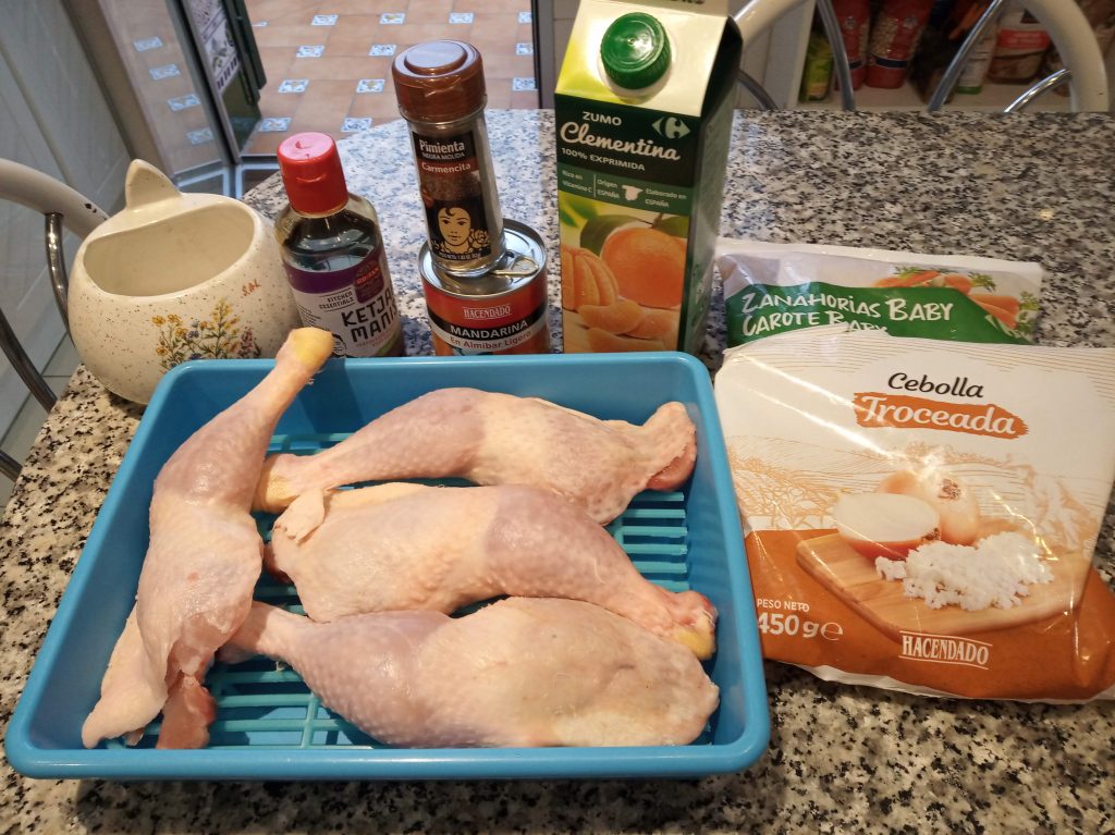 Pollo a la naranja o mandarina al horno