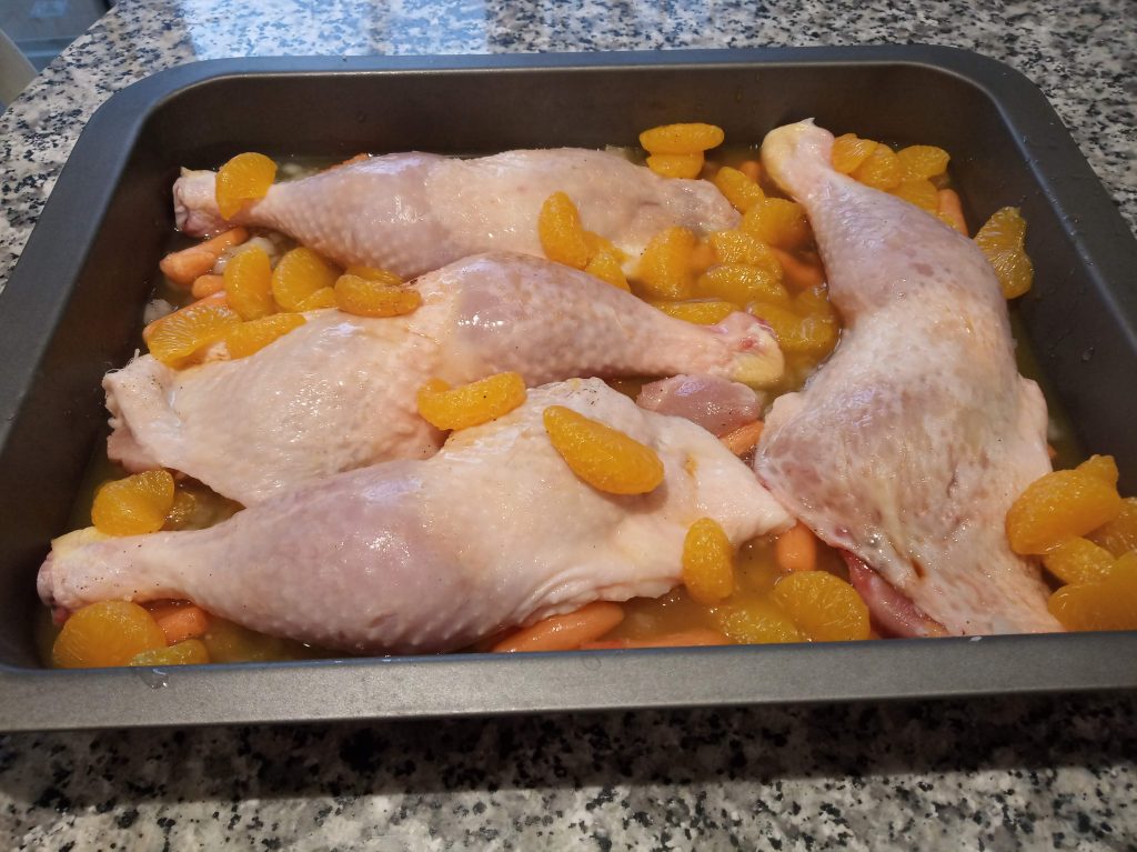 Pollo a la naranja o mandarina al horno