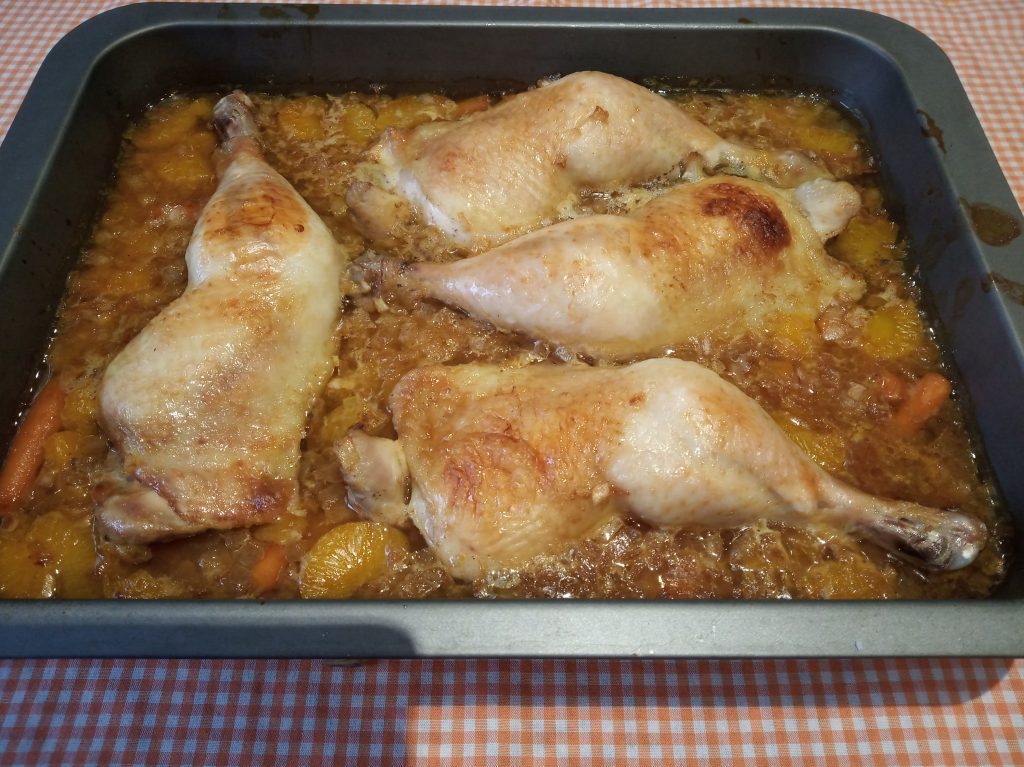 Pollo a la naranja o mandarina al horno